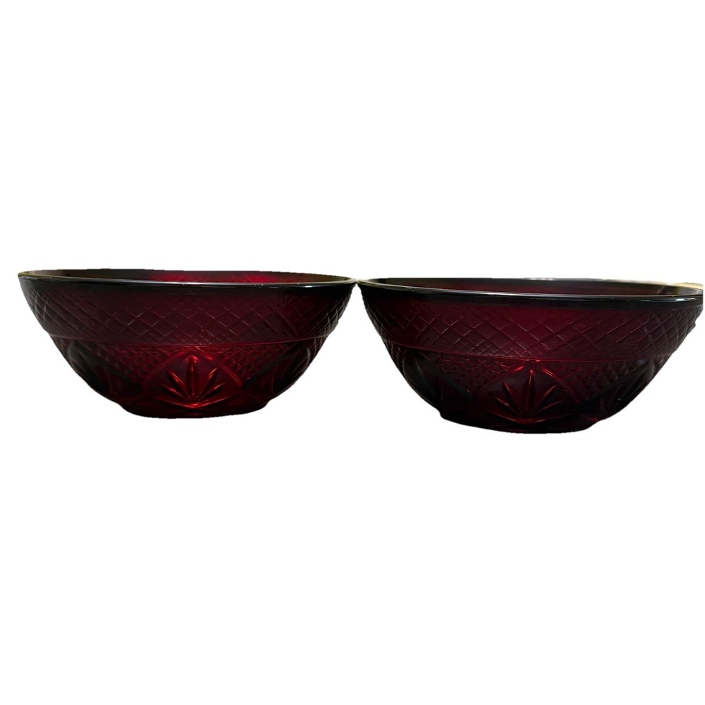 Vintage Ruby Red Glass Dessert Bowls Set of 2 Made in France Cut Glass‎